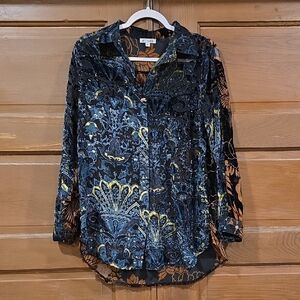 Adore Black and Blue Paisley Button Down Shirt